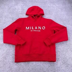 Milano Di Rouge Hoodie Adult Small Red Velour Lined Spellout Pullover Sweatshirt
